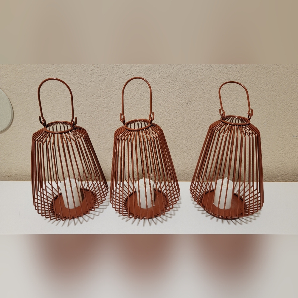 Rustic Brown Metal Lantern Set